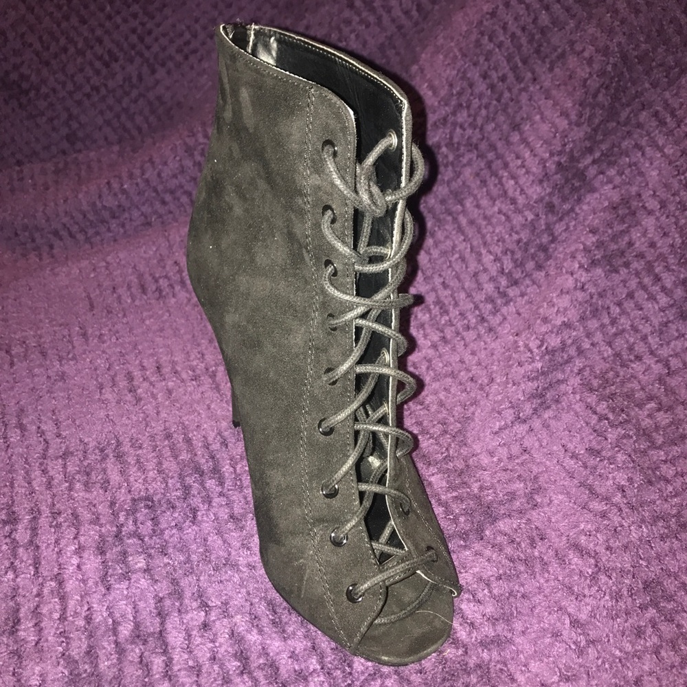 Black Suede Lace Up High Heel Booties